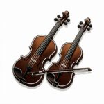 Minimalist 1024x1024 icon of a violin and viola with bows, featuring dark brown wood textures and white outlines on a solid white background.