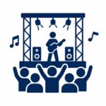 Icon representing live music event services with a band and audience for event planning in Sydney.