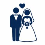 Icon of a bride and groom standing under a decorative wedding arch, representing professional wedding entertainment services for PlanEvent.