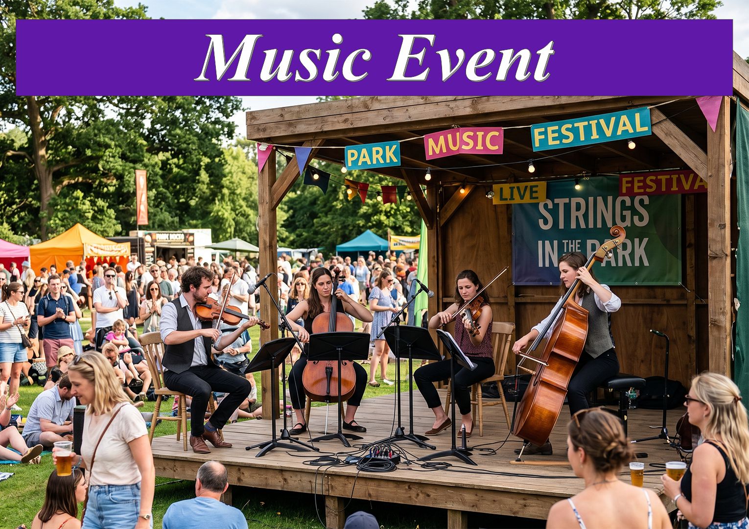 Professional violinist for hire performing live with a string ensemble at an outdoor event in Sydney.