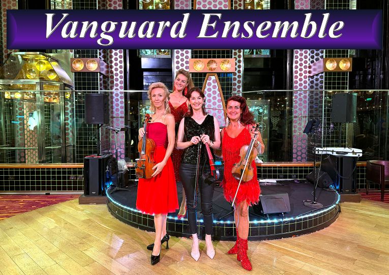 Vanguard Ensemble professional electric string trio performing live on stage for a corporate event in Sydney.