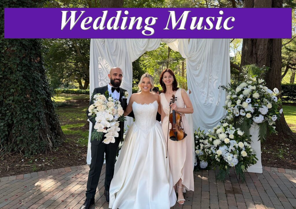 Professional solo violinist performing live at an intimate outdoor garden wedding ceremony.