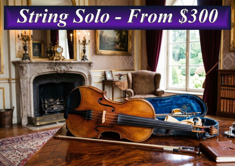 Professional solo violinist or cellist for hire in Sydney, with performance packages starting from $300.